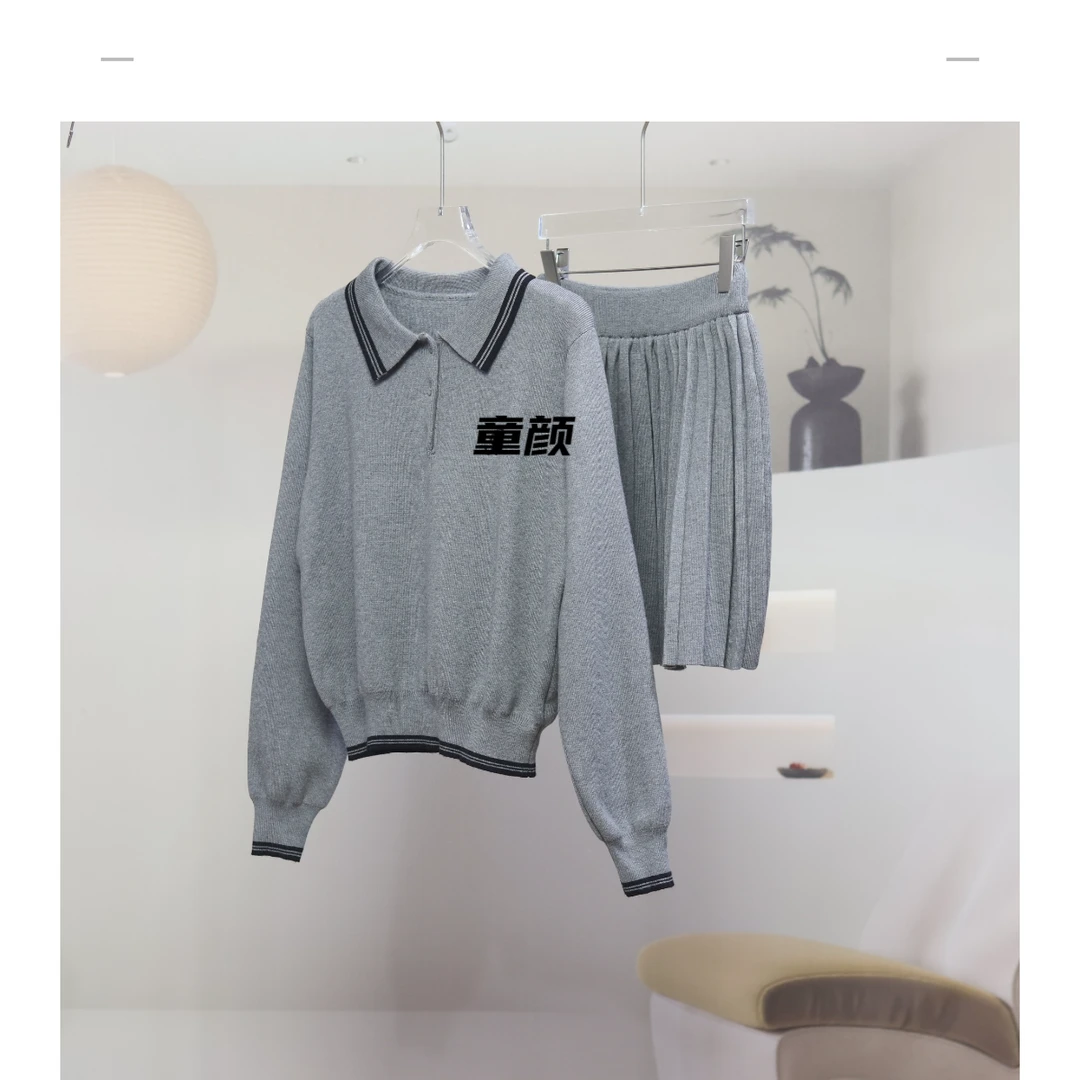 【7357】高品质原创设计深灰色时尚个性针织套装杰