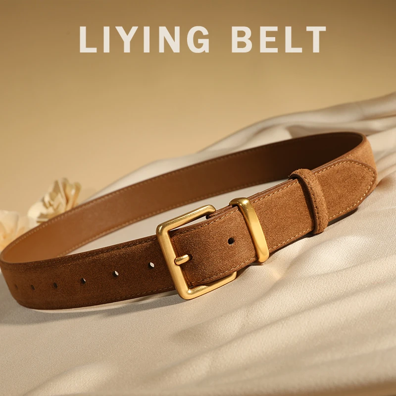 皮带女士真皮绒面牛皮高级感百搭复古配牛仔裤外套大衣宽腰带腰封