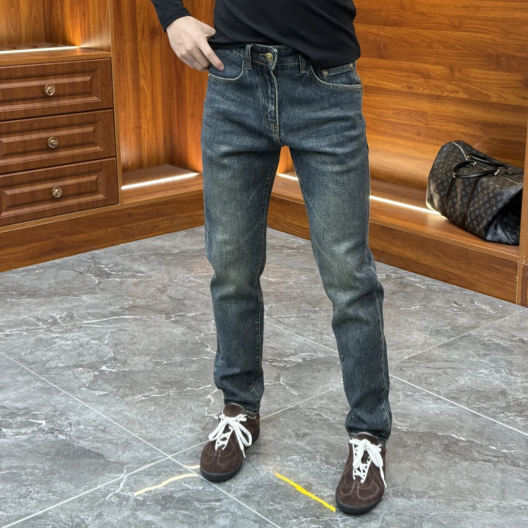 2024秋冬新款时尚休闲百搭怀旧复古蓝男士刺绣水洗牛仔裤5039