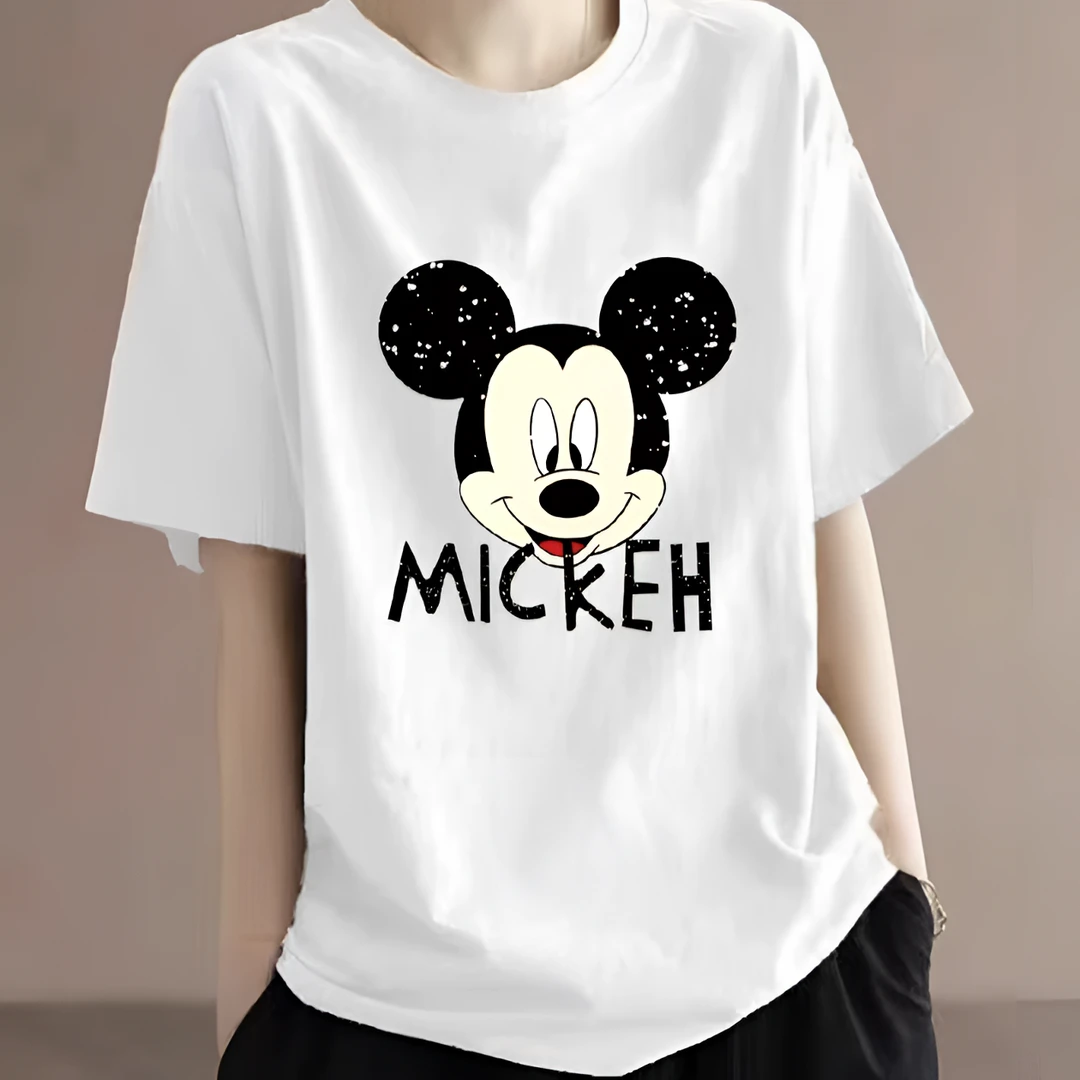 【热卖中】夏季/显瘦白色潮流印花半袖休闲圆领百搭柔大码时尚女士