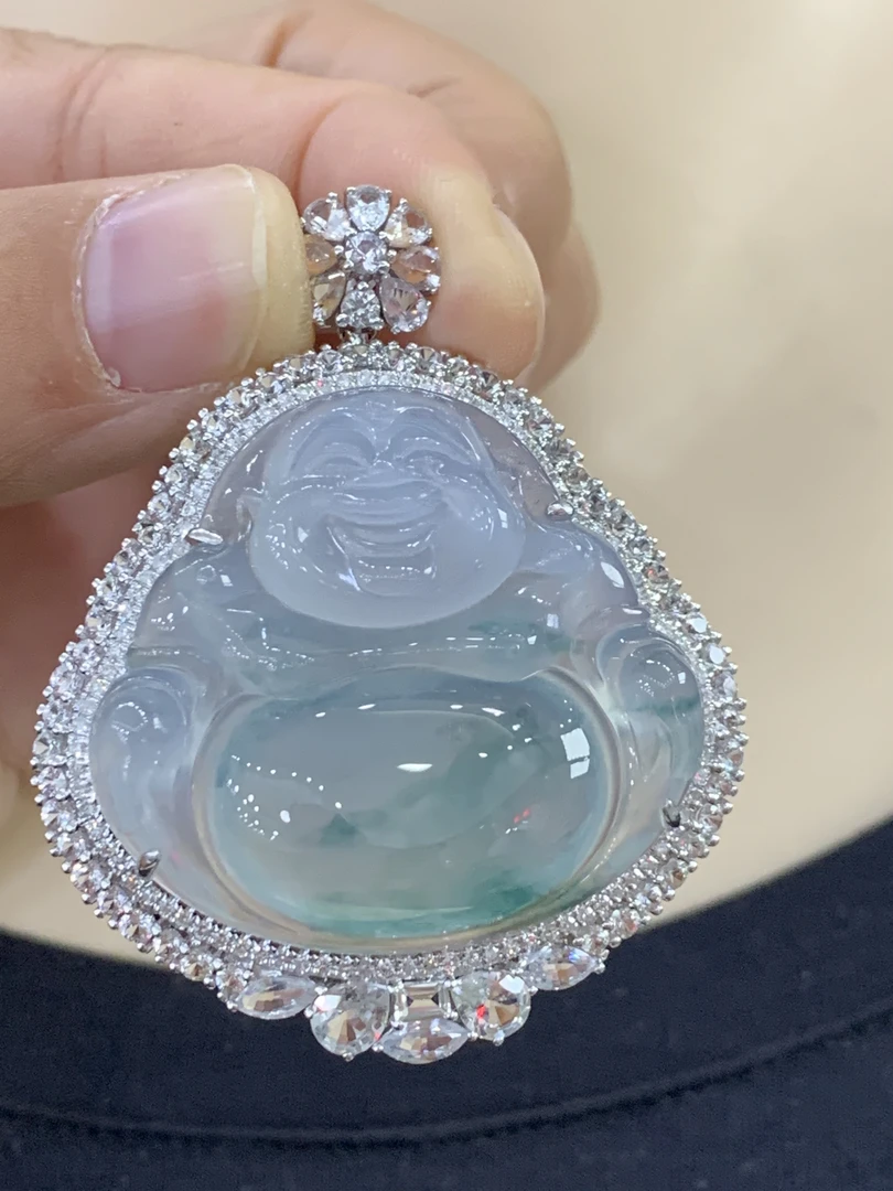 18k金冰飘花大佛公，完美冰透气质镶嵌
