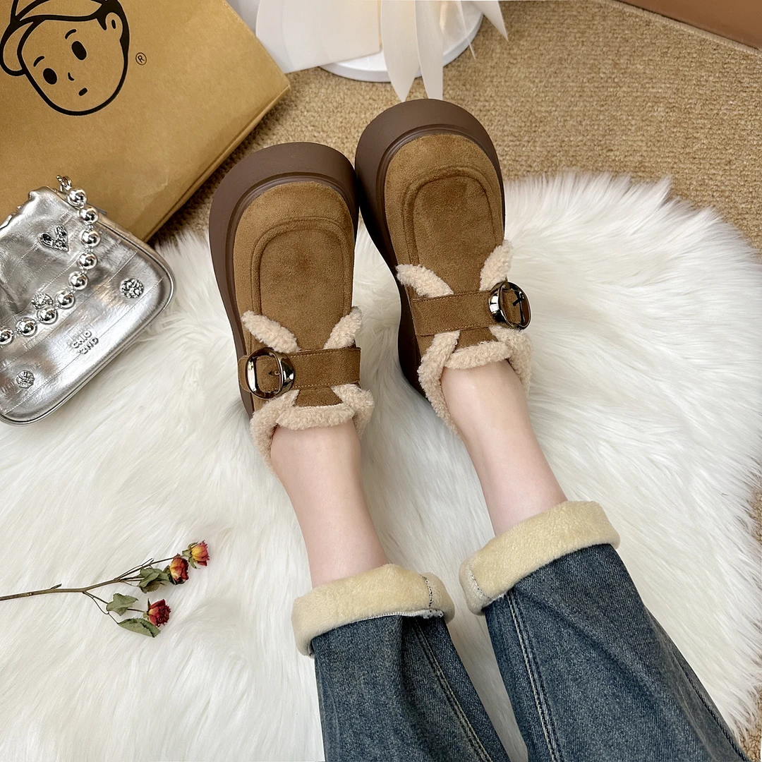 76【暮雪】厚底增高勃肯鞋女冬季加绒保暖雪地靴毛毛棉鞋