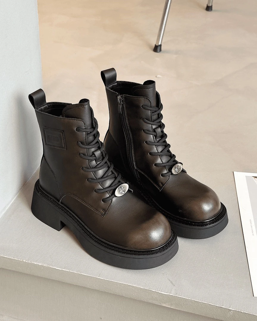 6191【许愿币】达思图2024秋季新款高帮系带侧拉链圆头加绒马丁短靴