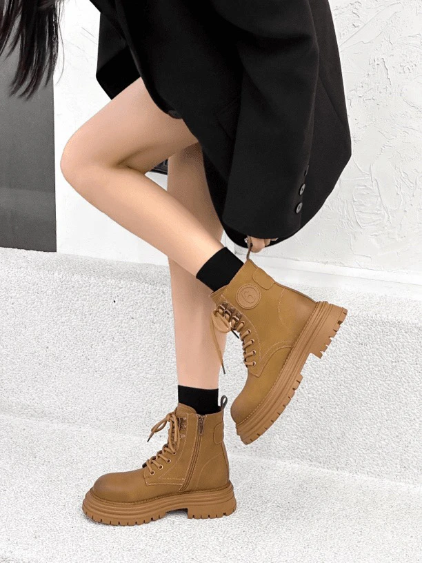 【洛杉矶女孩】厚底马丁靴女鞋2024新款系带英伦百搭休闲靴