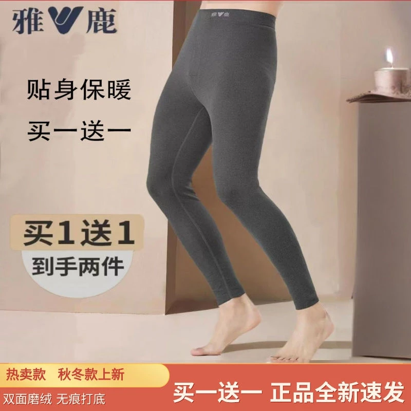 雅鹿无痕男士秋裤保暖裤男款打底蚕丝加厚加绒德秋冬绵羊毛线衬裤