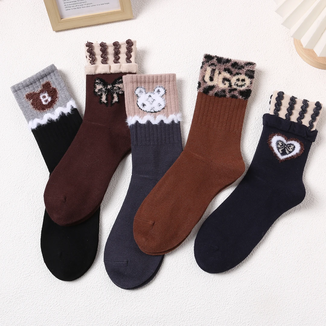 【冬季暖羊绒】新款女百搭舒适保暖长筒加绒中筒袜厚袜子女纯色双口