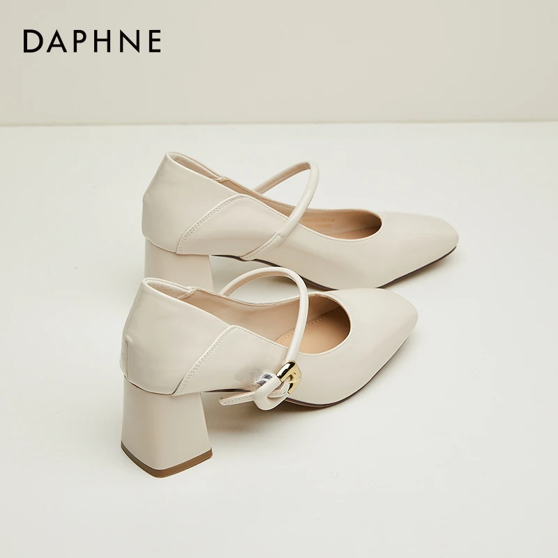 达芙妮女鞋方头玛丽珍高跟鞋2024新款时尚百搭高级感气质浅口单鞋