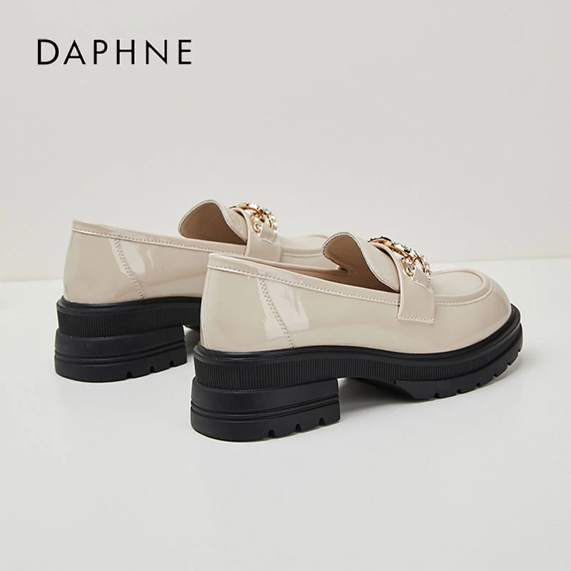 达芙妮女鞋厚底乐福鞋2024夏季新款百搭粗跟单鞋英伦风松糕小皮鞋