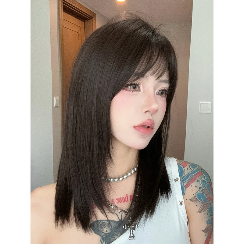 【水冰月】假发女 网红锁骨发层次剪日常 自然刘海 短发全头套