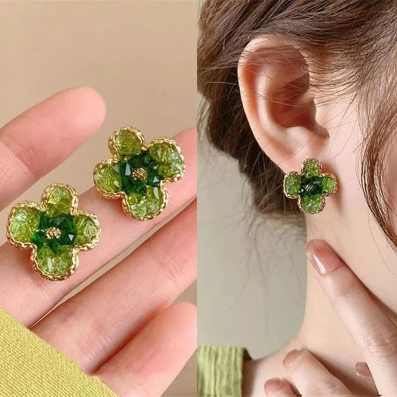 铜合金耳饰 【绿意】清新绿色花朵耳环时尚轻奢小众气质设计感耳钉