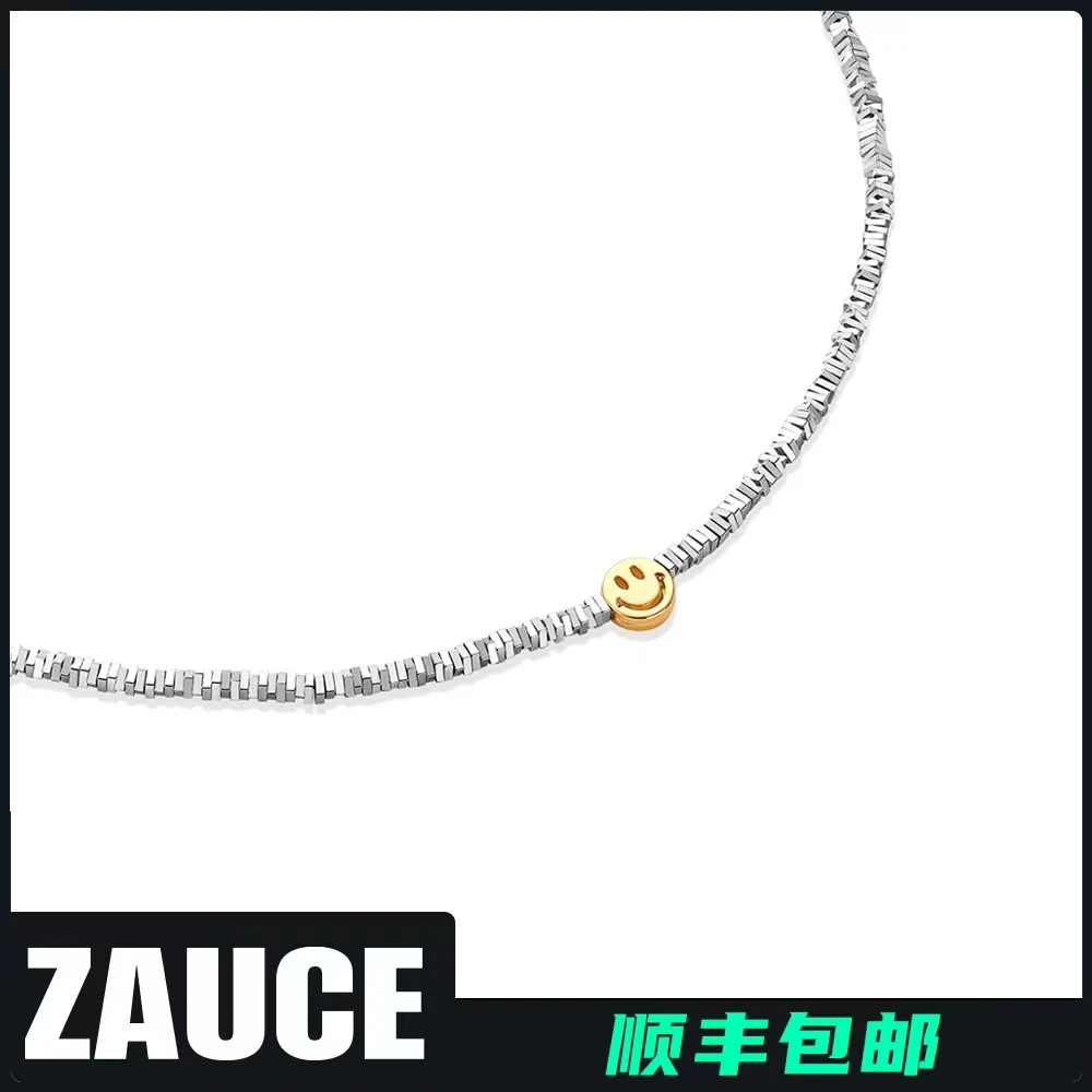 钛钢项链 碎银笑脸串珠项链小众ins原创设计潮流百搭情侣款礼盒