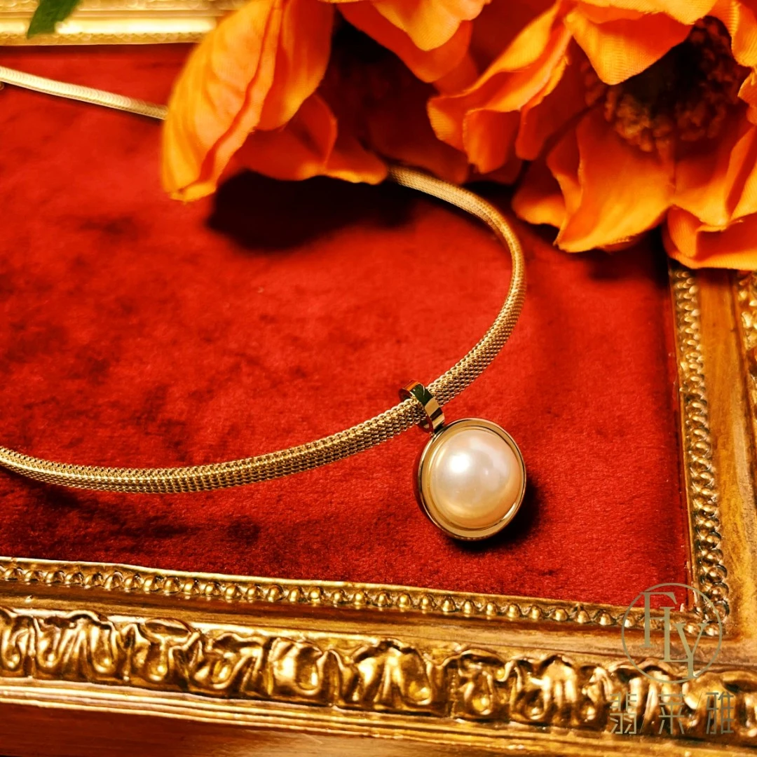 钛钢合成锆石项链 设计师复古编织简约金色项链-4194百搭饰品素款