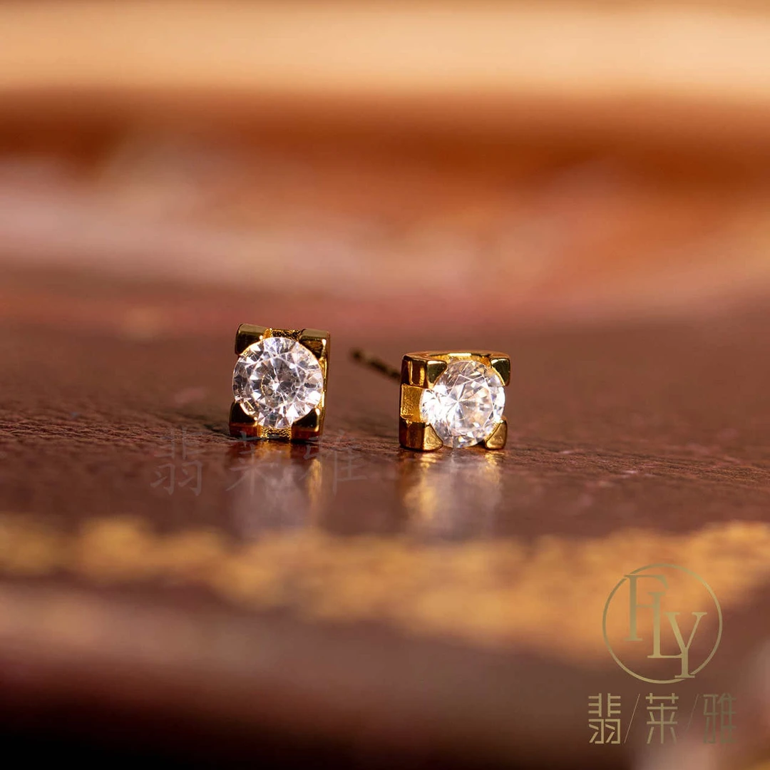 铜合金合成锆石耳饰 百搭小众镶嵌经典一克拉简约设计款-LH-3429