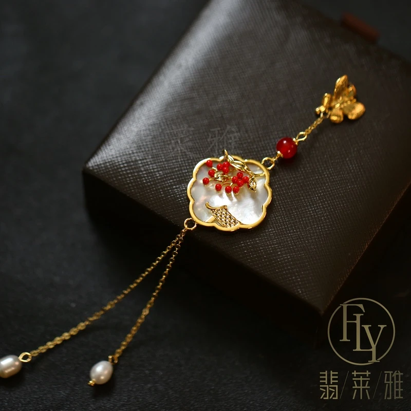 翡莱雅 中国风古风压襟繁花挂件胸针-3937