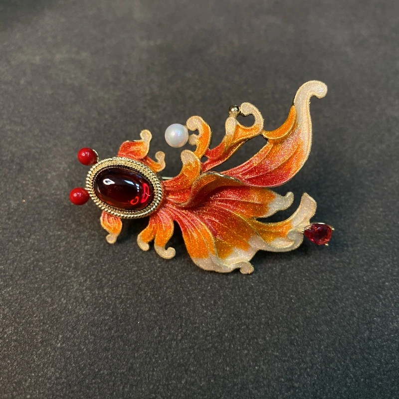翡莱雅 中国风复古优雅珐琅彩气质锦鲤精美胸针-3184
