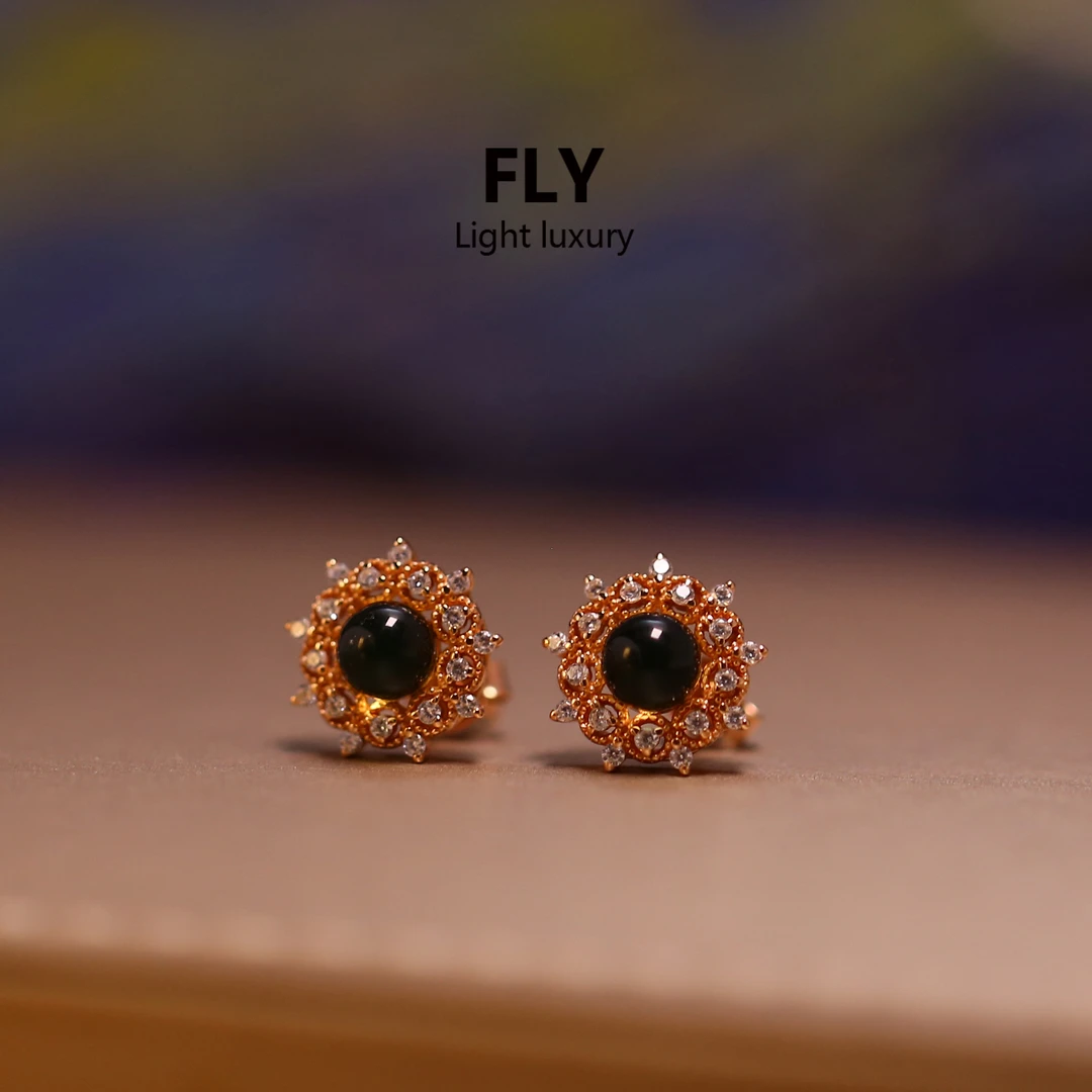 925银合成锆石耳饰 设计师 高级感 镶嵌花边气质浪漫耳钉-9432