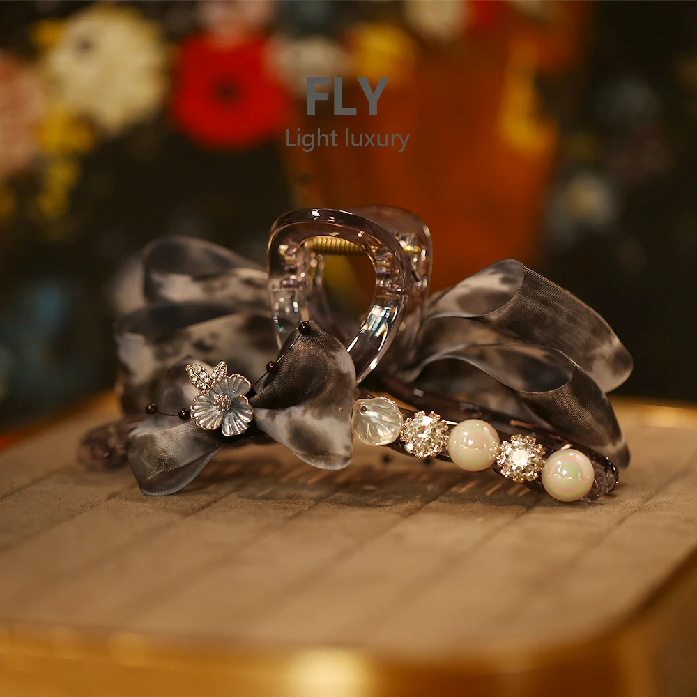 设计师款AB版不对称复古扎染蝴蝶结发量多大号夹精致抓夹-9765