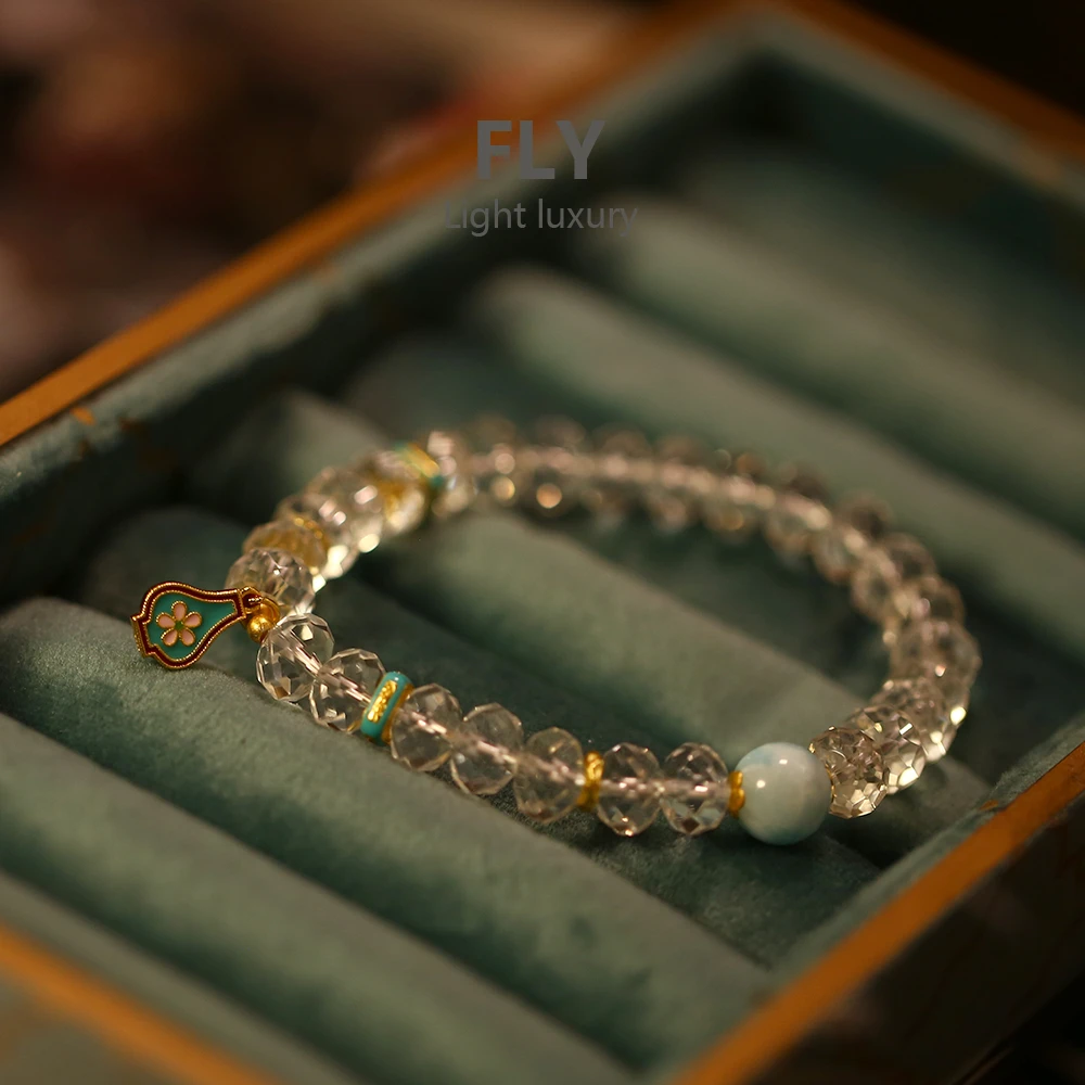 925银珐琅手链 新款透明切面椭圆珐琅花瓶弹力 手串 手链-9891