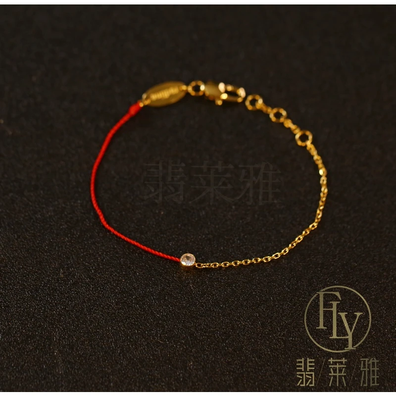 铜合金布艺手链 中古vintage【幸运小红绳】圆形镶钻手链YH-132