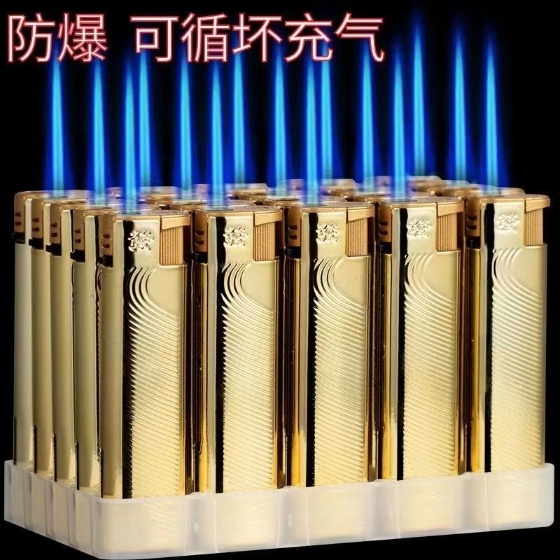 正品金属直冲打火机新款高颜值防风充气耐用网红家用一次性打火机