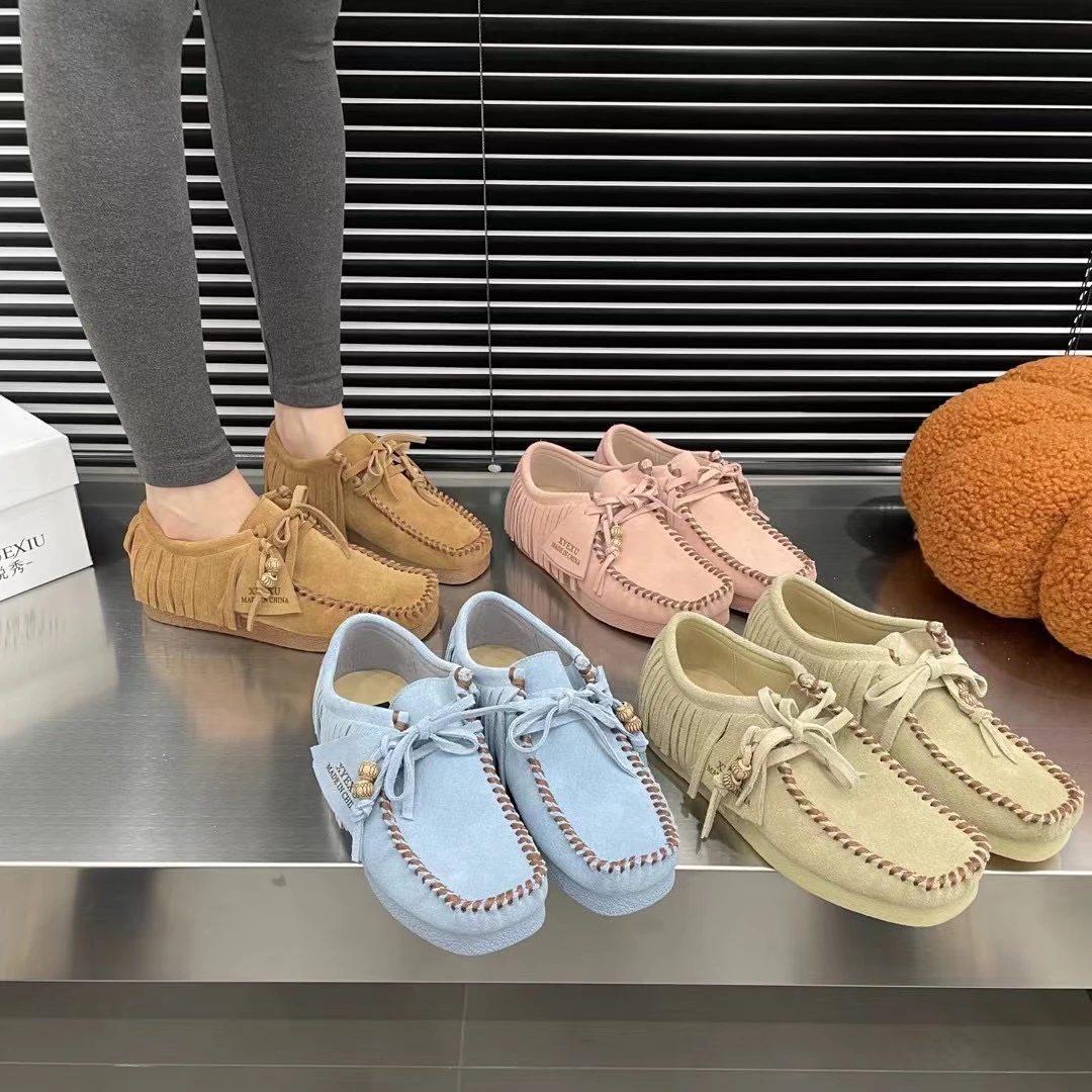 欧货2024年春季新款时尚百搭牛皮面设计流苏鞋口舒适女鞋清仓特