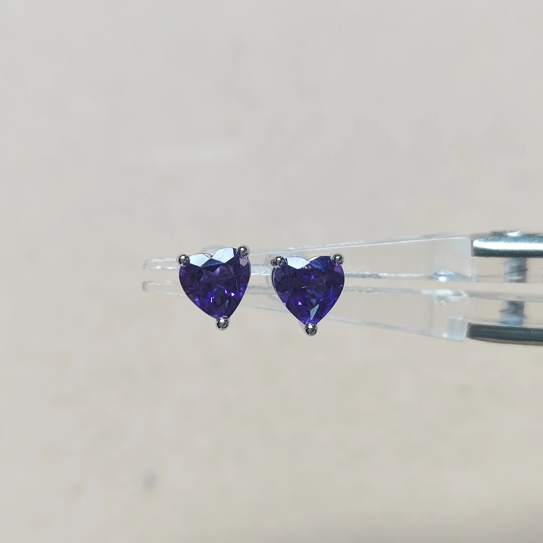 0613 (ZLE00003) 925银紫晶心形耳环