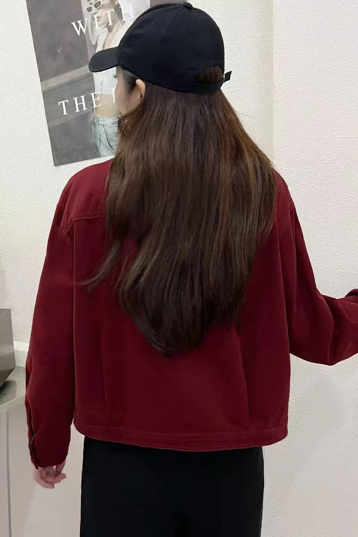 安可拉红短款牛仔外套女高级感美式复古洋气夹克显瘦休闲牛仔秋装
