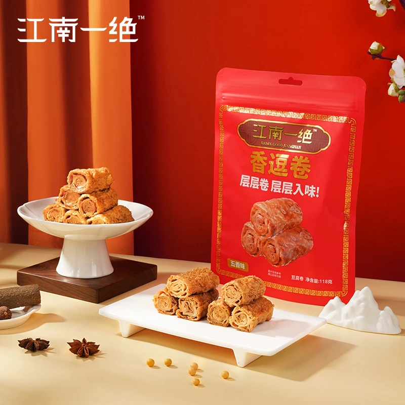 江南一绝香逗卷豆腐卷豆干豆皮卷豆卷豆皮素食豆腐干卤制零食236g