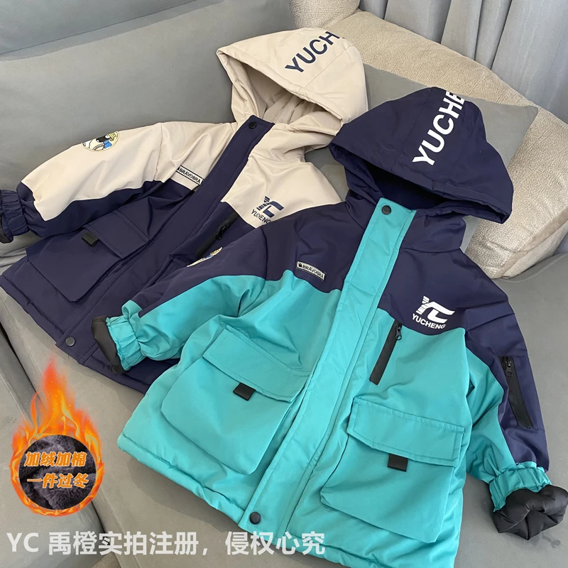 YC派克服加绒加厚男女同款童装冲锋衣2023秋冬加厚保暖冬季外套
