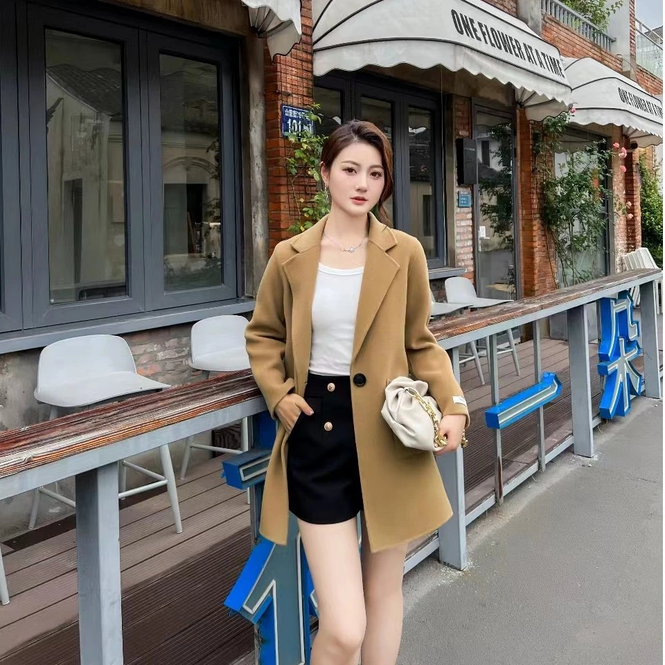 （沫）简约休闲百搭经典气质双面羊毛大衣608款女外套