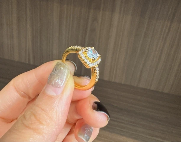 铜合金仿水晶戒指 铜镀金方糖戒指