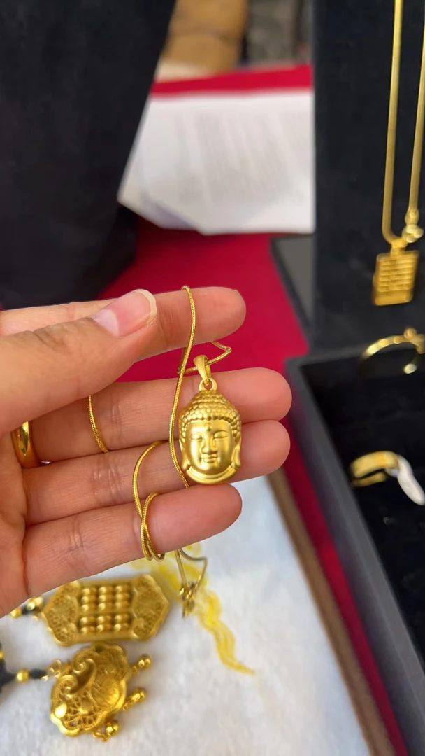 铜合金吊坠 铜镀金小号戴脖佛头配蛇骨链项链吊坠