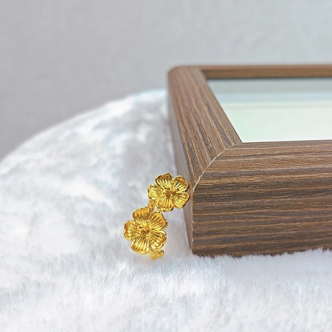 铜合金戒指 双桃花开口戒指