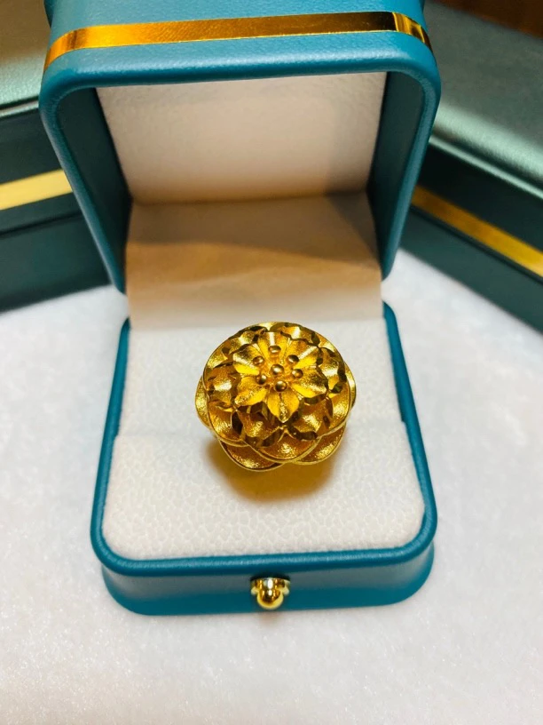 铜合金戒指 铜镀金绣球花可调节戒指
