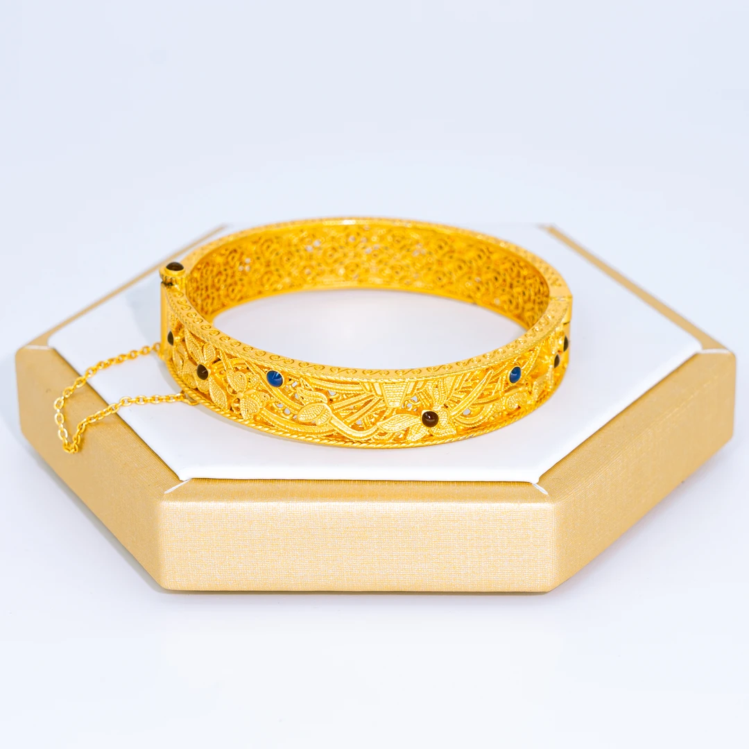 铜合金手镯 铜合金手镯 蓝色雕花卡扣手镯