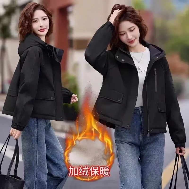 派克棉服女2024新款冬季时尚休闲连帽短款棉衣小个子加绒加厚外套