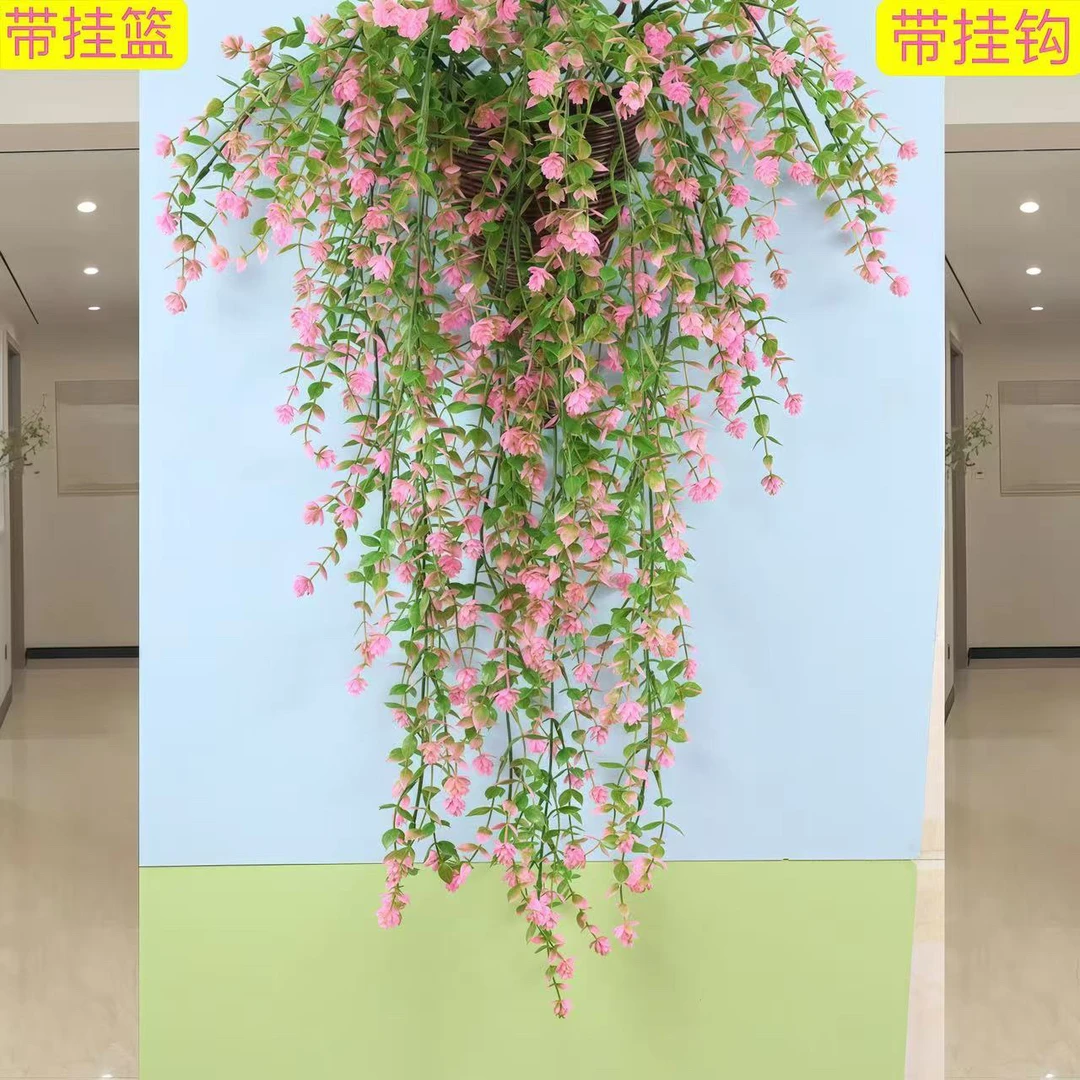 仿真藤蔓茶花壁挂装饰客厅塑料假花吊篮室内室外绿植挂墙盆景仿花