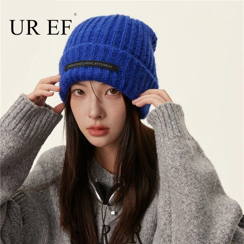 UR EF凹造型又暖和帽子女款2024新款冬季保暖毛线帽针织帽堆堆帽
