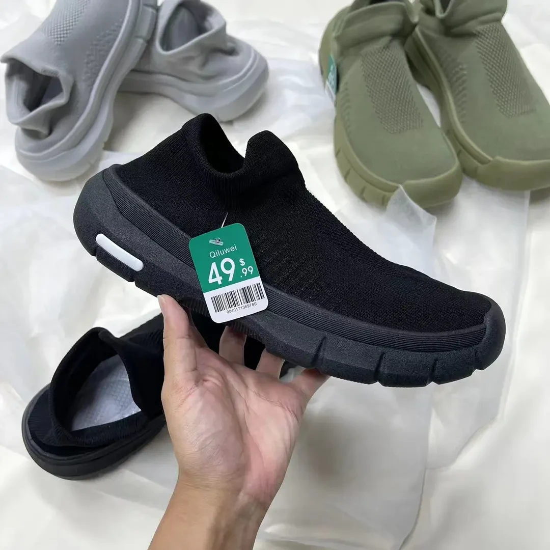 外单好货！飞线针织透气鞋面情侣运动休闲轻便厚底薄款男士跑步鞋