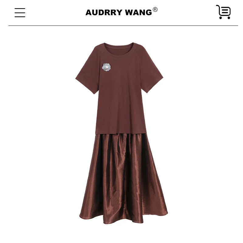 AUDREYWANG极简T恤拼接大摆连衣裙10790