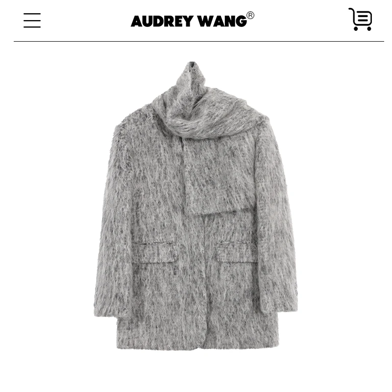 AUDREYWANG 半城云烟丨流苏围巾羊毛大衣11282