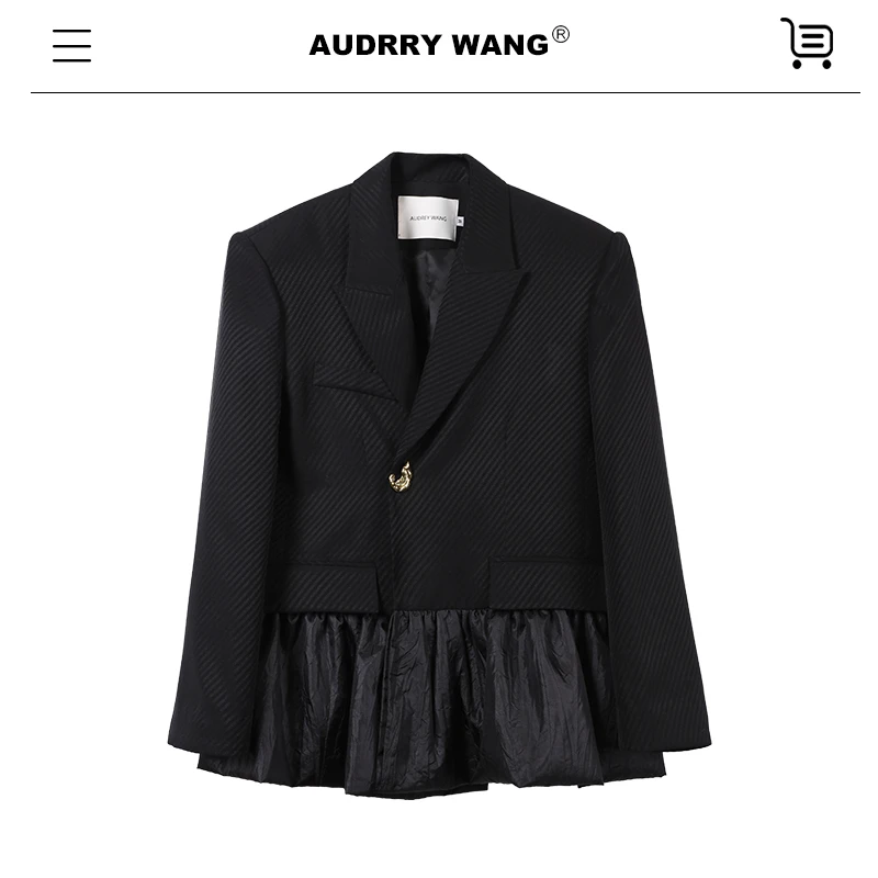 AUDREYWANG拼接蓬蓬西装休闲长袖宽松商务秋冬时尚女士外套9529