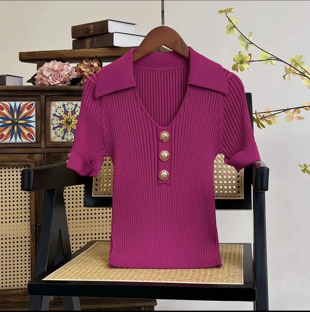 经典v领短袖上衣