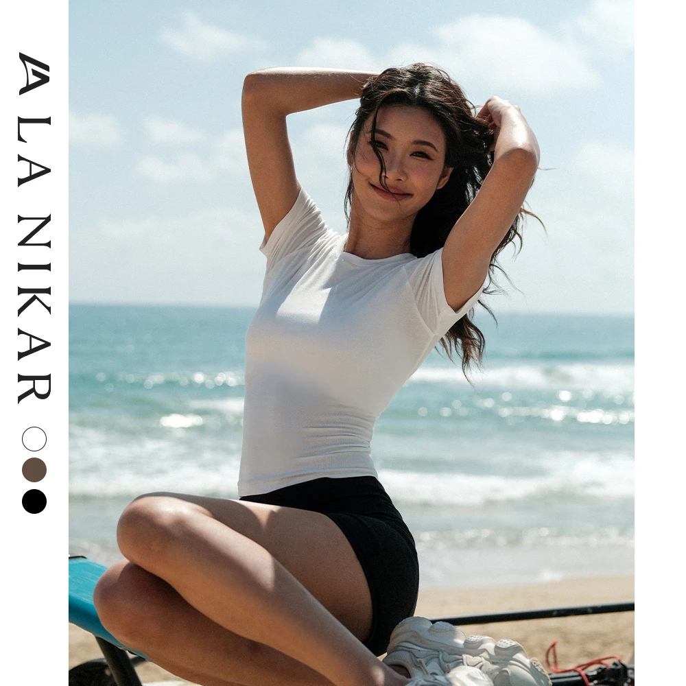 LaNikar浮潜修身短袖弹力显瘦圆领简约健身纯色百搭休闲短袖S1354