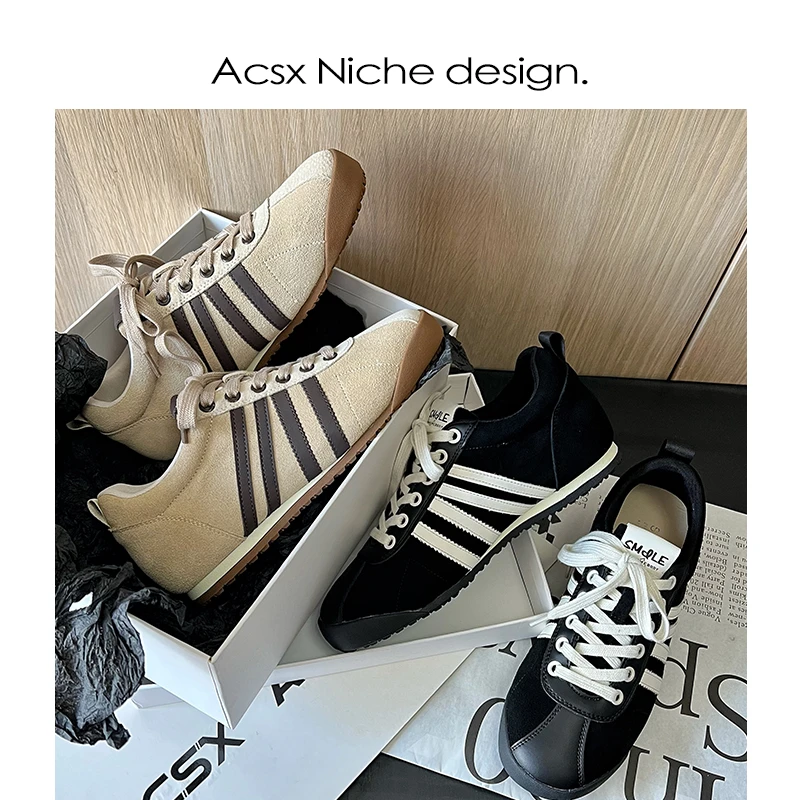 【阿茶家】复古阿甘~内增高版2024秋季新款真皮休闲运动鞋德训女