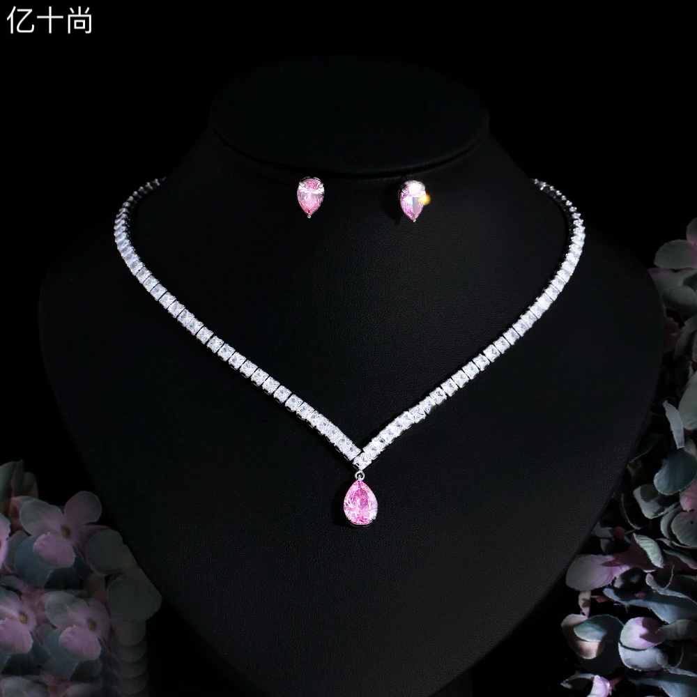 合金合成锆石项链  亿十尚v水滴高档项链耳环套轻奢时尚简约洋气T