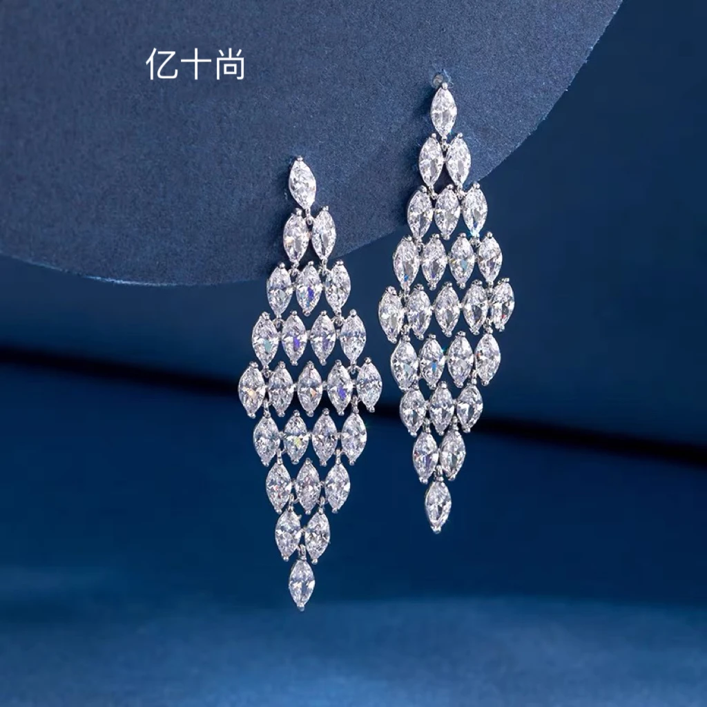 925银合成锆石耳饰 菱形满赚高档耳环轻奢时尚气质高贵HJ100355