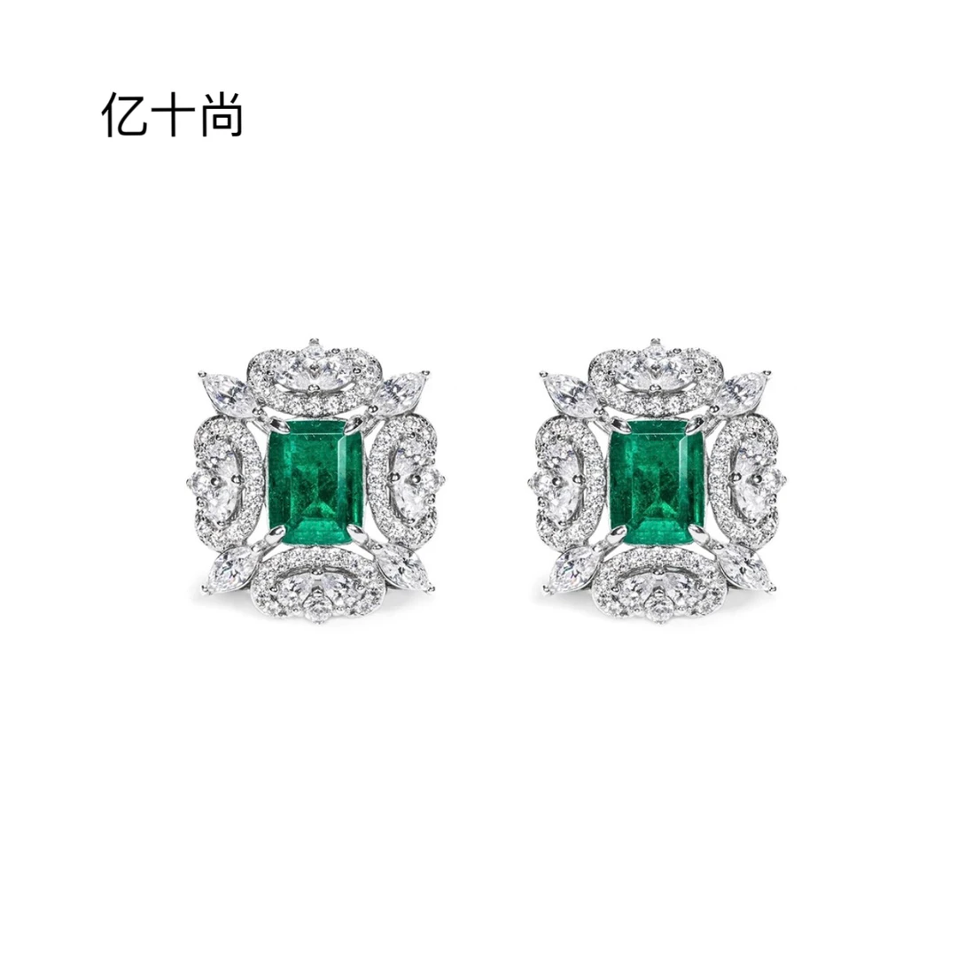 925银合成锆石耳饰 富贵祖绿耳钉轻奢时尚气质高贵优雅HJ100163