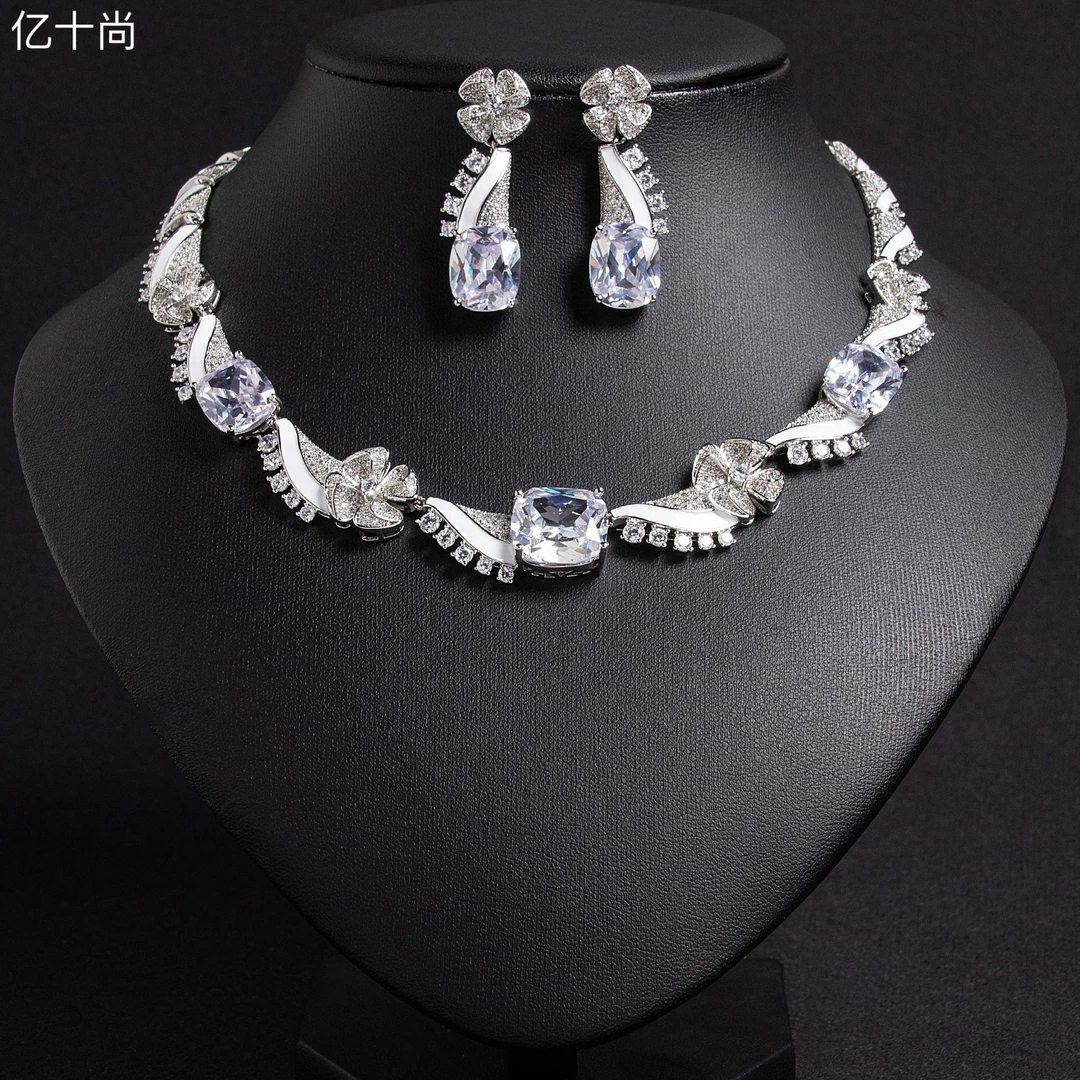 合金合成锆石项链  亿十尚花朵波浪赚高档礼服项链耳环套大气奢华