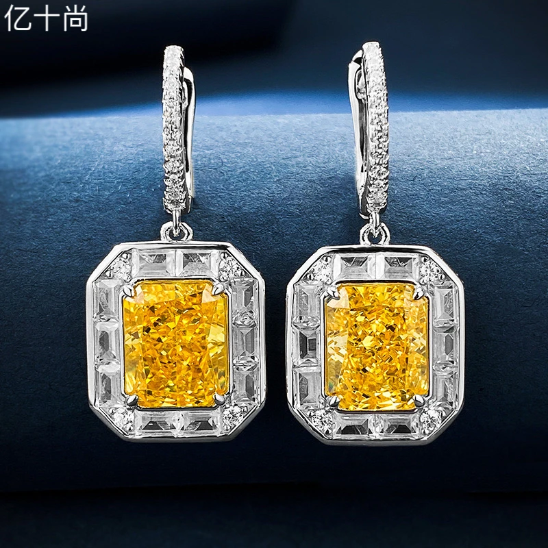 925银合成锆石耳饰 亿十尚竹节长方黄赚高档耳环轻奢时尚简约大气